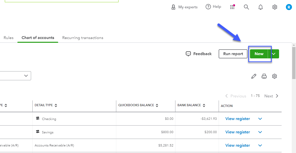 create new chart of accounts