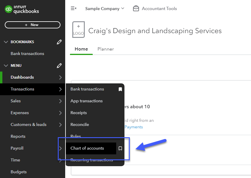 go to chart of accounts